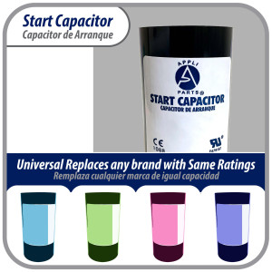 Appli Parts CON-189-250 Capacitor de Arranque 189-227 MFD (microfaradios) uF, 250 VAC. Universal para Motores Electricos, condensador de arranque de 3.7 cm de Diametro, 8.6 cm de Alto