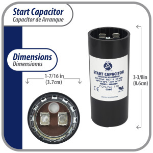 Appli Parts Condensador Capacitor Arranque 243-292 Mfd (microfaradios) uF 110-125 VAC remplazo universal para motores electricos de distintas aplicaciones 3.7cm Diametro 8.6cm Alto CON-243-110
 Appli Parts Condensador Capacitor Arranque 243-292 Mfd (microfaradios) uF 110-125 VAC remplazo universal para motores electricos de distintas aplicaciones 3.7cm Diametro 8.6cm Alto CON-243-110