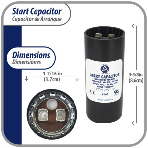 Appli Parts Condensador Capacitor Arranque 340-408 Mfd (microfaradios) uF 110-125 VAC remplazo universal para motores electricos de distintas aplicaciones 3.7cm Diametro 8.6cm Alto CON-340-110
 Appli Parts Condensador Capacitor Arranque 340-408 Mfd (microfaradios) uF 110-125 VAC remplazo universal para motores electricos de distintas aplicaciones 3.7cm Diametro 8.6cm Alto CON-340-110