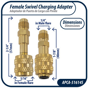 Appli Parts APCA-51614S  Adaptador de Carga 5/16 pulg Hembra x 1/4 pulg Macho, SAE, R410 Mini Split con Pivote, valvula Gusanillo y depresor Appli Parts APCA-51614S  Adaptador de Carga 5/16 pulg Hembra x 1/4 pulg Macho, SAE, R410 Mini Split con Pivote, valvula Gusanillo y depresor