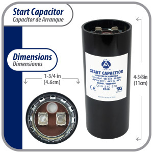 Appli Parts Condensador Capacitor Arranque 540-640 Mfd (microfaradios) uF 250 VAC remplazo universal para motores electricos de distintas aplicaciones 4.6cm Diametro 11cm Alto CON-540-250
 Appli Parts Condensador Capacitor Arranque 540-640 Mfd (microfaradios) uF 250 VAC remplazo universal para motores electricos de distintas aplicaciones 4.6cm Diametro 11cm Alto CON-540-250