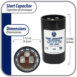 Appli Parts Condensador Capacitor Arranque 216-259 Mfd (microfaradios) uF 330 VAC remplazo universal para motores electricos de distintas aplicaciones 4.6cm Diametro 8.6cm Alto CON-216-330
 Appli Parts Condensador Capacitor Arranque 216-259 Mfd (microfaradios) uF 330 VAC remplazo universal para motores electricos de distintas aplicaciones 4.6cm Diametro 8.6cm Alto CON-216-330