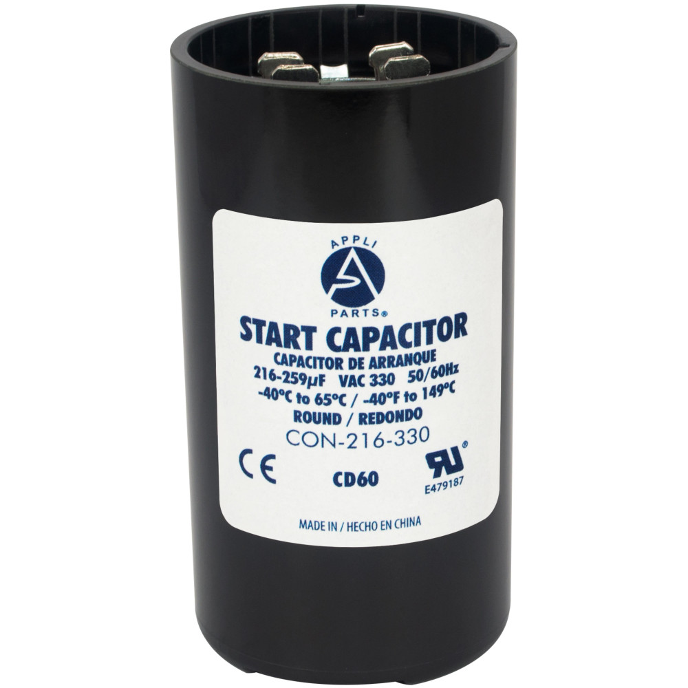 thumbnail interactive-video image 1 of Appli Parts Universal Motor Start Capacitor – 216-259 UF MFD, 250 VAC (G0321.216) 1 of 5