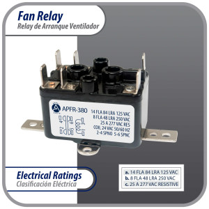 Appli Parts APFR-380 Rele de Contacto Seco NO y NC, 25 A, 90-380 V, Bobina 24 V, puntos de conexion 1-3 Coil, 2-4 NO, 5-6 NC. Usos: Control de Dampers, Valvulas, Inversión, Aire Acondicionado y mas