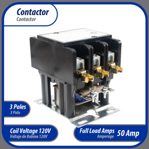 Appli Parts APAC-350120 Contactor 3 Polos 50A 120V Bobina Repuesto para Compresores de CA y Aplicaciones Electricas Certificacion UL E476929 de Trabajo Pesado
