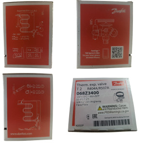 Danfoss 068Z3400 1/6 - 4.5TR Cuerpo de Valvula de Expansion, T2,  R404A,R507A, 3/8x1/2in, Flare Roscable, Ecualizacion Interna, Single-flow, -40 a 10C, Capacidad determinada Segun Orificio, 0608Z3542