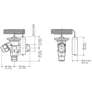 Danfoss 068Z3400 1/6 - 4.5TR Cuerpo de Valvula de Expansion, T2,  R404A,R507A, 3/8x1/2in, Flare Roscable, Ecualizacion Interna, Single-flow, -40 a 10C, Capacidad determinada Segun Orificio, 0608Z3542