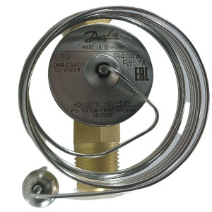Danfoss 068Z3400 1/6 - 4.5TR Cuerpo de Valvula de Expansion, T2,  R404A,R507A, 3/8x1/2in, Flare Roscable, Ecualizacion Interna, Single-flow, -40 a 10C, Capacidad determinada Segun Orificio, 0608Z3542