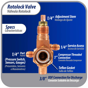 Appli Parts APRV-VA01 Valvula Rotolock V01 1 pulg x 3/8 pulg Soldable con puertos de acceso de 1/4 pulg Universal para sistemas de refrigeracion y aire acondicionado Appli Parts APRV-VA01 Valvula Rotolock V01 1 pulg x 3/8 pulg Soldable con puertos de acceso de 1/4 pulg Universal para sistemas de refrigeracion y aire acondicionado