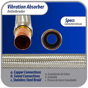 Appli Parts APVE-158 Antivibrador 1-5/8 pulg Soldable Eliminador de Vibracion 43cm Largo 400psi presion maxima de trabajo y 3.265psi presion de rotura Appli Parts APVE-158 Antivibrador 1-5/8 pulg Soldable Eliminador de Vibracion 43cm Largo 400psi presion maxima de trabajo y 3.265psi presion de rotura