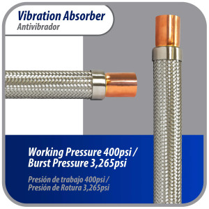 Appli Parts APVE-158 Antivibrador 1-5/8 pulg Soldable Eliminador de Vibracion 43cm Largo 400psi presion maxima de trabajo y 3.265psi presion de rotura Appli Parts APVE-158 Antivibrador 1-5/8 pulg Soldable Eliminador de Vibracion 43cm Largo 400psi presion maxima de trabajo y 3.265psi presion de rotura