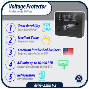Appli Parts APVP-22BB1-2 Protector de Voltaje 220 V, 1 Ph, 50/60 Hz, 30 A, 3 HP, para Aire Acondicionado y Refrigeracion, tiempo de espera o de reconexion programable Appli Parts APVP-22BB1-2 Protector de Voltaje 220 V, 1 Ph, 50/60 Hz, 30 A, 3 HP, para Aire Acondicionado y Refrigeracion, tiempo de espera o de reconexion programable
