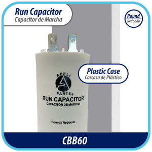 Appli Parts Condensador Capacitor de Marcha 80 Mfd uF (microfaradios) 250VAC CBB60 Cuerpo plastico para bombas de agua y otras aplicaciones Redondo UL E476928 CON-80-250-P