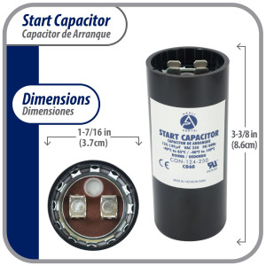 Appli Parts Condensador Capacitor Arranque 124-149 Mfd (microfaradios) uF 250 VAC remplazo universal para motores electricos de distintas aplicaciones 3.7cm Diametro 8.6cm Alto CON-124-250
 Appli Parts Condensador Capacitor Arranque 124-149 Mfd (microfaradios) uF 250 VAC remplazo universal para motores electricos de distintas aplicaciones 3.7cm Diametro 8.6cm Alto CON-124-250