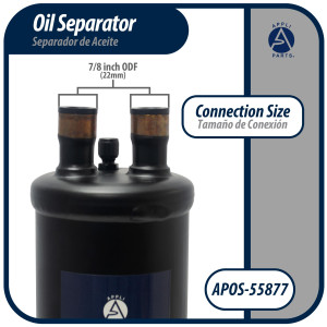 Appli Parts APOS-55877 Separador de Aceite 7/8 pulg ODF Soldable, CFC,HCFC,HFC,R22,R407C,R502,R134a,R404A,R507, Temperatura de trabajo desde -10 C a 130 C