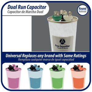 Appli Parts Condensador Capacitor de Marcha 55+10 Mfd uF (microfaradios) 370VAC o 450VAC CBB65 Universal Aire acondicionado y aplicaciones Redondo UL E476928 14.3cm Alto 5.4cm Ancho CON-55/10-450