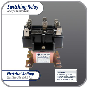Appli Parts APSWR-341 Rele de conmutacion 90-341, uso general, DPDT, Doble Polo, Doble Tiro, bobina de 110 V, CA, para aplicaciones HVAC y otras instalaciones electricas generales Remplaza APSR-341