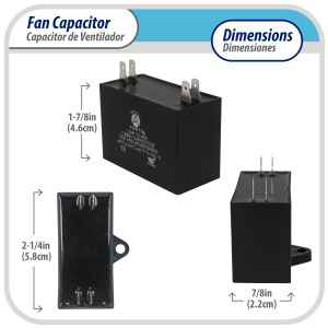 Appli Parts CAP-10-450 Condensador Capacitor de ventilador 10 mfd (microfaradios) uf 450VAC con conectores compatible con cualquier marca de igual capacitancia 5.8 Ancho, 2.2 Profundidad, 4.6 cm Alto
