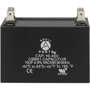 Appli Parts CAP-10-450 Condensador Capacitor de ventilador 10 mfd (microfaradios) uf 450VAC con conectores compatible con cualquier marca de igual capacitancia 5.8 Ancho, 2.2 Profundidad, 4.6 cm Alto