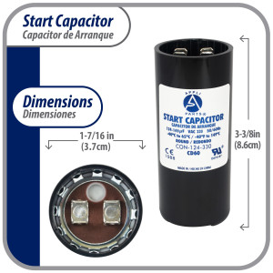 Appli Parts Condensador Capacitor Arranque 124-149 Mfd (microfaradios) uF 330 VAC remplazo universal para motores electricos de distintas aplicaciones 3.7cm Diametro 8.6cm Alto CON-124-330
 Appli Parts Condensador Capacitor Arranque 124-149 Mfd (microfaradios) uF 330 VAC remplazo universal para motores electricos de distintas aplicaciones 3.7cm Diametro 8.6cm Alto CON-124-330