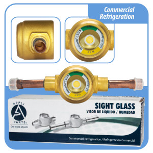 Appli Parts APSG-14AS Visor de Liquido 1/4 pulg Indicador de Humedad con conexiones Soldable con cuerpo solido para Sistemas de Refrigeracion y Aire Acondicionado compatible con refrigerantes CFC, HCFC, HFC