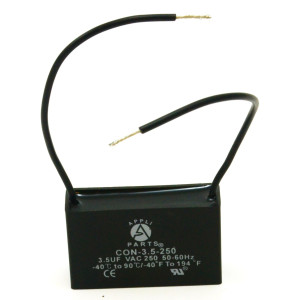 Appli Parts Condensador Capacitor de ventilador 3.5 mfd (microfaradios) uf 250VAC con 2 cables compatible con cualquier marca de igual capacitancia 4.7cm Ancho 1.4cm Profundidad 2.8cm Alto CAP-3.5-250-2C