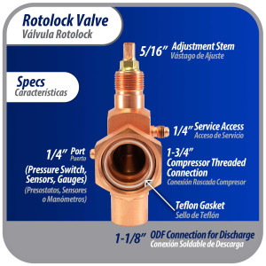 Appli Parts APRV-VA02 Valvula Rotolock V02 1-3/4 pulg x 1-1/8 pulg Soldable con puertos de acceso de 1/4 pulg Universal para sistemas de refrigeracion y aire acondicionado Appli Parts APRV-VA02 Valvula Rotolock V02 1-3/4 pulg x 1-1/8 pulg Soldable con puertos de acceso de 1/4 pulg Universal para sistemas de refrigeracion y aire acondicionado