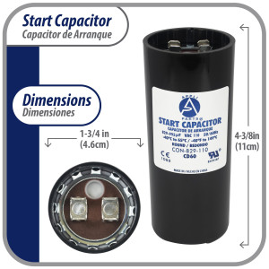 Appli Parts Condensador Capacitor Arranque 829-995 Mfd (microfaradios) uF 110-125 VAC remplazo universal para motores electricos de distintas aplicaciones 4.6cm Diametro 11cm Alto CON-829-110
 Appli Parts Condensador Capacitor Arranque 829-995 Mfd (microfaradios) uF 110-125 VAC remplazo universal para motores electricos de distintas aplicaciones 4.6cm Diametro 11cm Alto CON-829-110