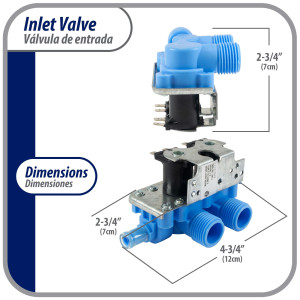 Appli Parts WH13X81 Valvula entrada de agua para lavadora 2 Entradas de 3/4 NPT y 1 Salida 1/2 conexion rapida 110-120V 50/60Hz remplazo universal lavadoras General Electric y otras marcas APIV-2111