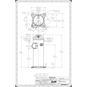 Danfoss DCJ091T4LC6 7.5 tons 91.000 btu/h R410A Compressor Scroll para Aire Acondicionado 380-415/3/50, 460/3/60 V/Ph/Hz Descarga 7/8 in, Succion 1-1/8 in, ODF, PVE Oil, 121L5001, 121L5000, 121L8910